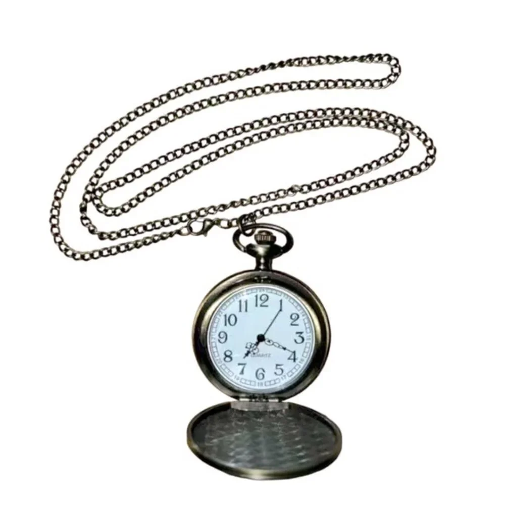 Pocket Chain Watch Fishing Theme Sportsperson Bronze Steampunk Retro Style Gift